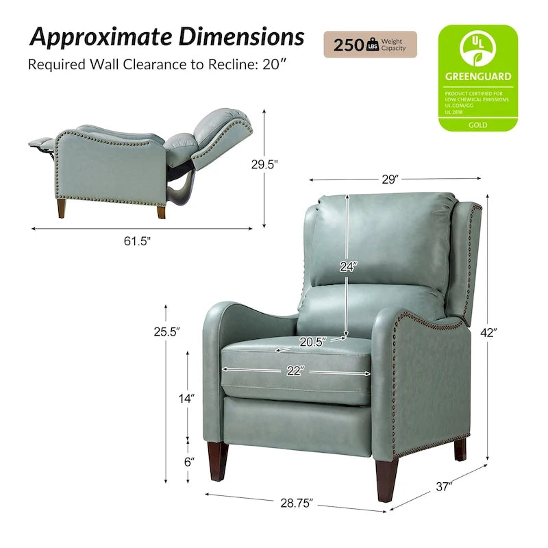 Brigida Modern Genuine Leather Nailhead Trim Recliner with Adjustable Footrest Set of 2 by HULALA HOME