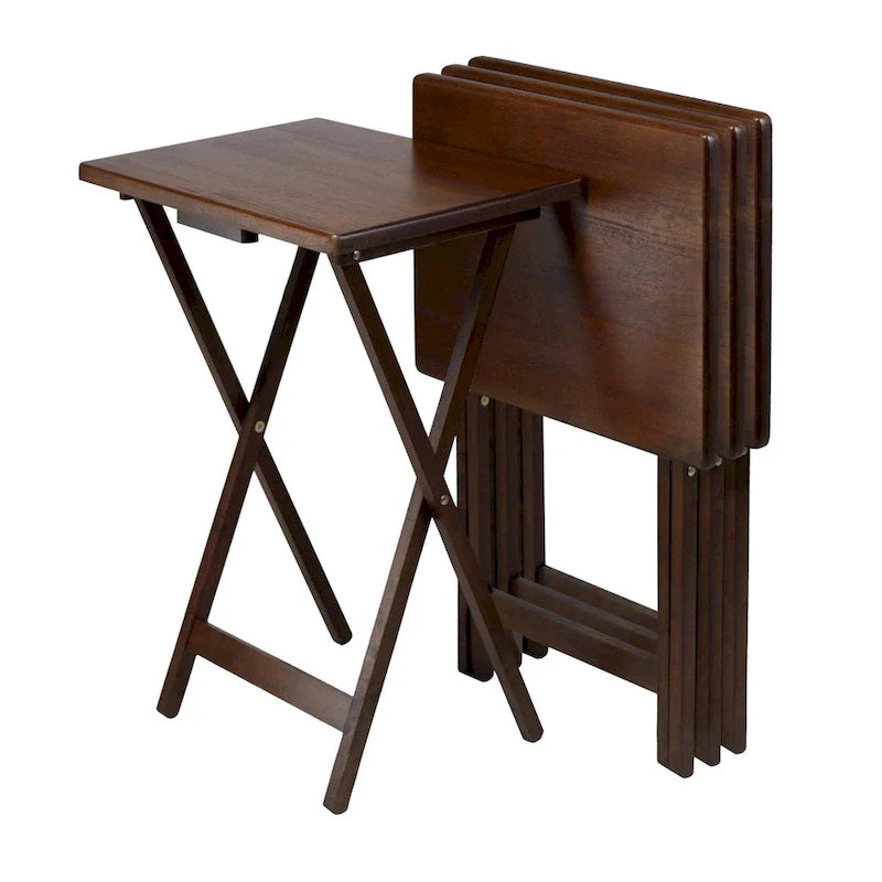 Ensemble de 4 tables d'appoint pliantes en noyer antique riche de 65,4 cm