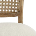 Farmhouse-style rubberwood dining chairs with rattan backrests (two chairs per set).