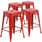 Lot de 4 tabourets de comptoir sans dossier en métal de 61 cm, pour l'intérieur ou l'extérieur, avec assise carrée