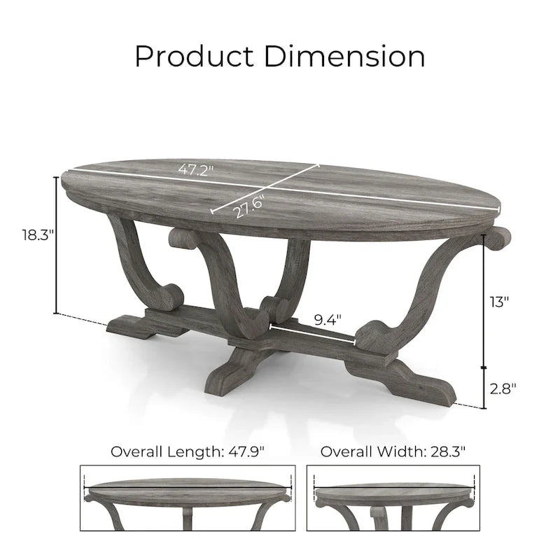 Table basse DH BASIC Farmhouse Vintage grise de 48 pouces par Denhour