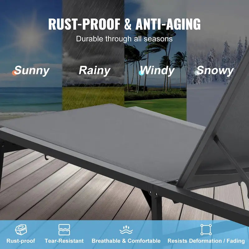 Chaise Lounge Chairs Outdoor, Aluminum Patio Lounge Chairs with Adjustable 5-Position, Folding Pool Lounge Chairs Recliner