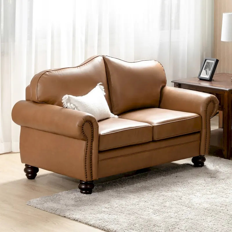 Canapé Angel Transitional en Cuir Véritable avec Dossier Capitonnée par HULALA HOME