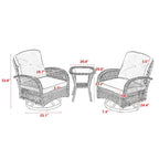 3 Pieces Outdoor Swivel Rocker Patio Chairs, 360 Degree Rocking Patio Conversation Set