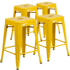 Lot de 4 tabourets de comptoir sans dossier en métal de 61 cm, pour l'intérieur ou l'extérieur, avec assise carrée