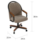 Casual Dining Swivel and Tilt Rolling Dining Chair - 38 Hx221/2 Wx22 D - 38 Hx24 Wx22 D