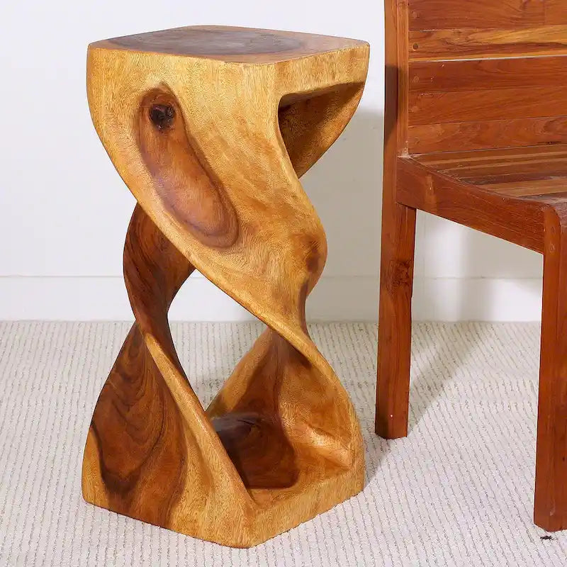 Table-tabouret double torsion en bois Haussmann 12 po L x 26 po H chêne huilé – 12 x 12 x 26