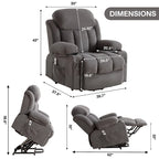 Grey Power Lift Recliner with Heated Massage, USB Charging, Remote Control, and Convenient Side Pockets for Seniors