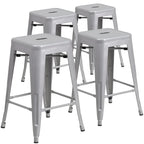 Lot de 4 tabourets de comptoir sans dossier en métal de 61 cm, pour l'intérieur ou l'extérieur, avec assise carrée