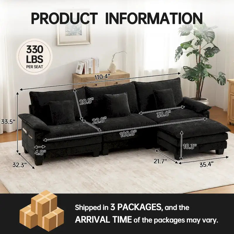 Ensembles de meubles de salon, Canapé modulaire sectionnel avec pouf pour salon, Canapé-lit convertible