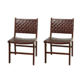 Leather Handmade Woven Dining Chair with Teak Wood Frame - Set of 2 Brown, White or Black- Roche River Decor