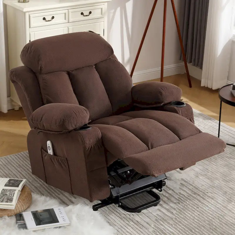 Grey Power Lift Recliner with Heated Massage, USB Charging, Remote Control, and Convenient Side Pockets for Seniors