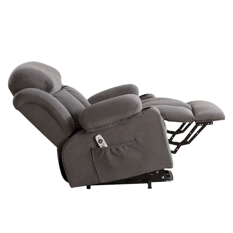 Grey Power Lift Recliner with Heated Massage, USB Charging, Remote Control, and Convenient Side Pockets for Seniors