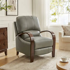 Fauteuil inclinable manuel Alex Mid-century Modern Cigar en cuir véritable avec accoudoirs incurvés en bois