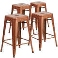 Lot de 4 tabourets de comptoir sans dossier en métal de 61 cm, pour l'intérieur ou l'extérieur, avec assise carrée