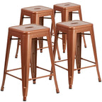 Lot de 4 tabourets de comptoir sans dossier en métal de 61 cm, pour l'intérieur ou l'extérieur, avec assise carrée