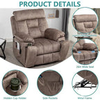 Large Electric Massage Lift Recliner with Heat, Hidden Cup Holder