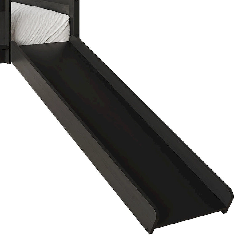 CraftPorch Classic Twin Low Loft Bed with Chalkboard, Slide and Ladder