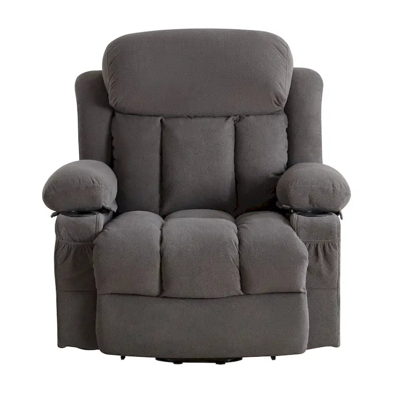 Grey Power Lift Recliner with Heated Massage, USB Charging, Remote Control, and Convenient Side Pockets for Seniors