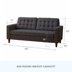 Canapé Brookside Brynn 76 po. avec accoudoirs carrés en similicuir/velours/tissu