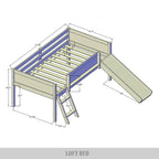CraftPorch Classic Twin Low Loft Bed with Chalkboard, Slide and Ladder