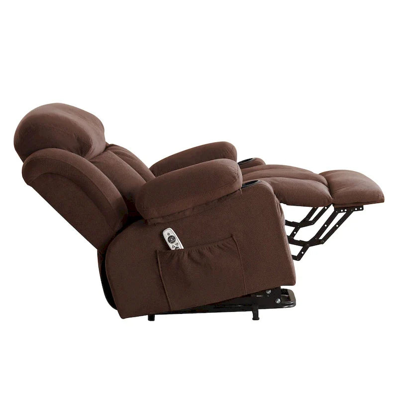 Grey Power Lift Recliner with Heated Massage, USB Charging, Remote Control, and Convenient Side Pockets for Seniors