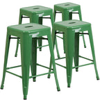 Lot de 4 tabourets de comptoir sans dossier en métal de 61 cm, pour l'intérieur ou l'extérieur, avec assise carrée