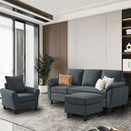Canapé d'angle 3 places avec fauteuil et pouf pour salon