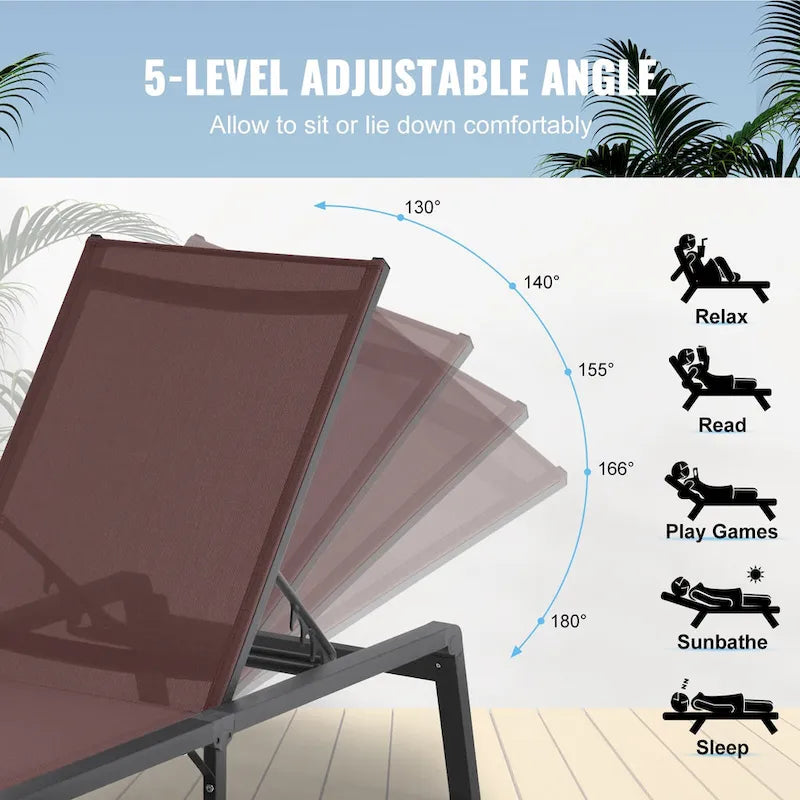 Chaise Lounge Chairs Outdoor, Aluminum Patio Lounge Chairs with Adjustable 5-Position, Folding Pool Lounge Chairs Recliner