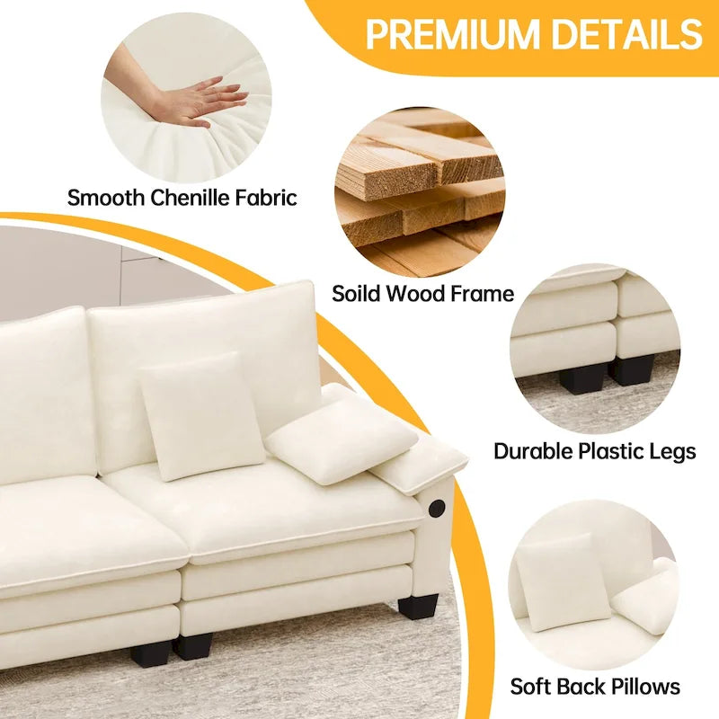 Ensembles de meubles de salon, Canapé modulaire sectionnel avec pouf pour salon, Canapé-lit convertible