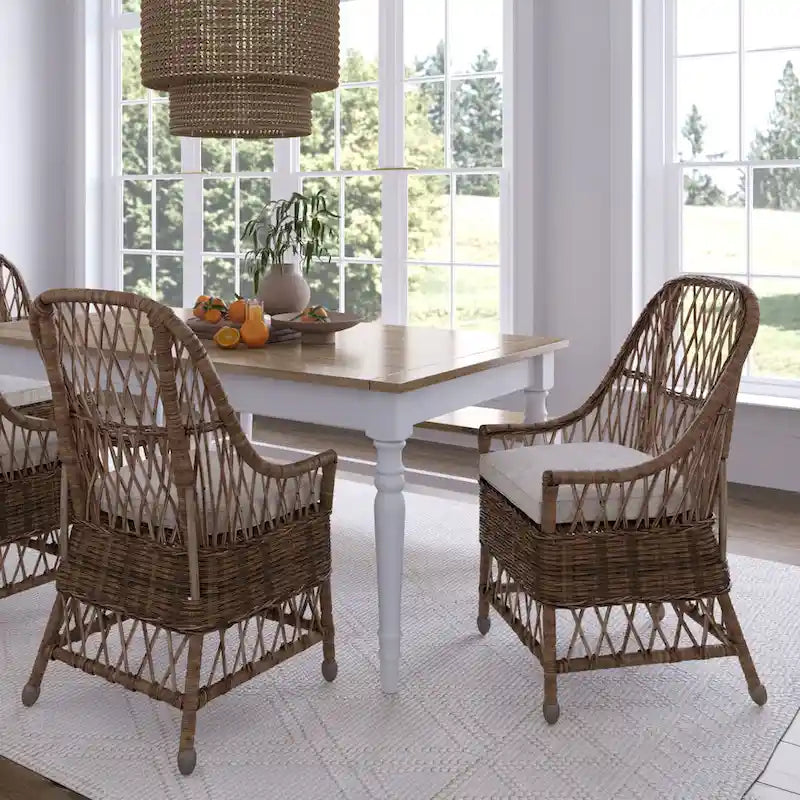 Chaise de salle à manger capitonnée en rotin curviligne Bayside par East at Main - 22x23x39