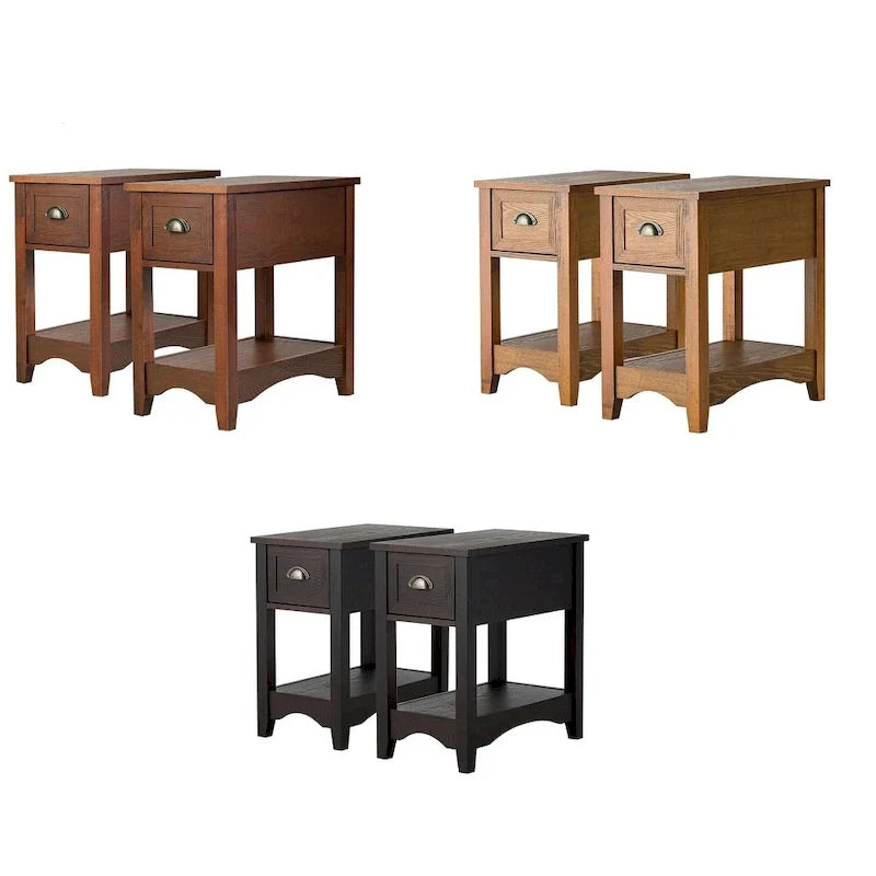 Gymax Lot de 2 Tables d'appoint Contemporaines Compactes avec Tiroir - 13" X 22" X 23" (L x l x H)