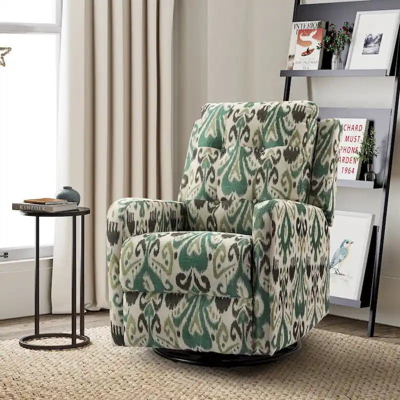 Arlette Contemporary Floral Manual Swivel Recliner with Tufted Back