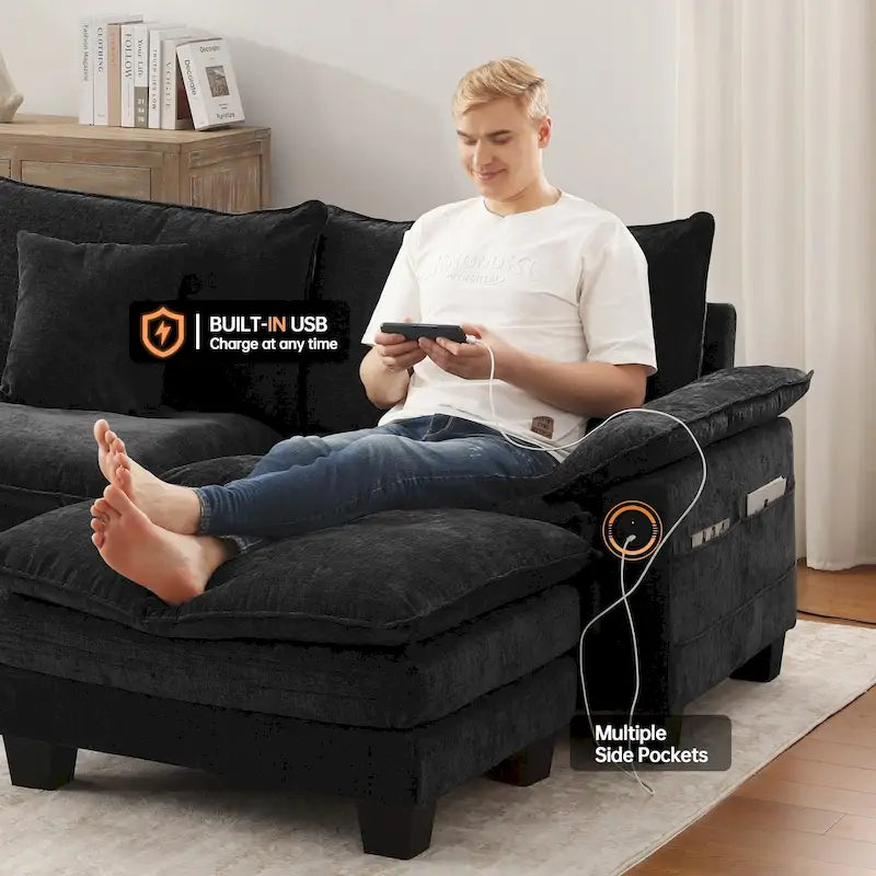Ensembles de meubles de salon, Canapé modulaire sectionnel avec pouf pour salon, Canapé-lit convertible