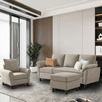 Canapé d'angle 3 places avec fauteuil et pouf pour salon