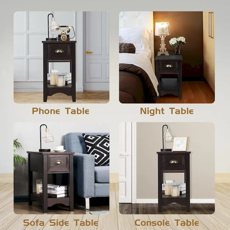 Gymax Lot de 2 Tables d'appoint Contemporaines Compactes avec Tiroir - 13" X 22" X 23" (L x l x H)