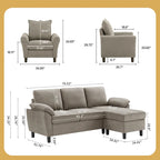 Canapé d'angle 3 places avec fauteuil et pouf pour salon