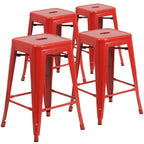 Lot de 4 tabourets de comptoir sans dossier en métal de 61 cm, pour l'intérieur ou l'extérieur, avec assise carrée