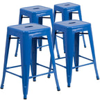 Lot de 4 tabourets de comptoir sans dossier en métal de 61 cm, pour l'intérieur ou l'extérieur, avec assise carrée