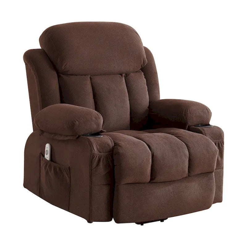 Grey Power Lift Recliner with Heated Massage, USB Charging, Remote Control, and Convenient Side Pockets for Seniors
