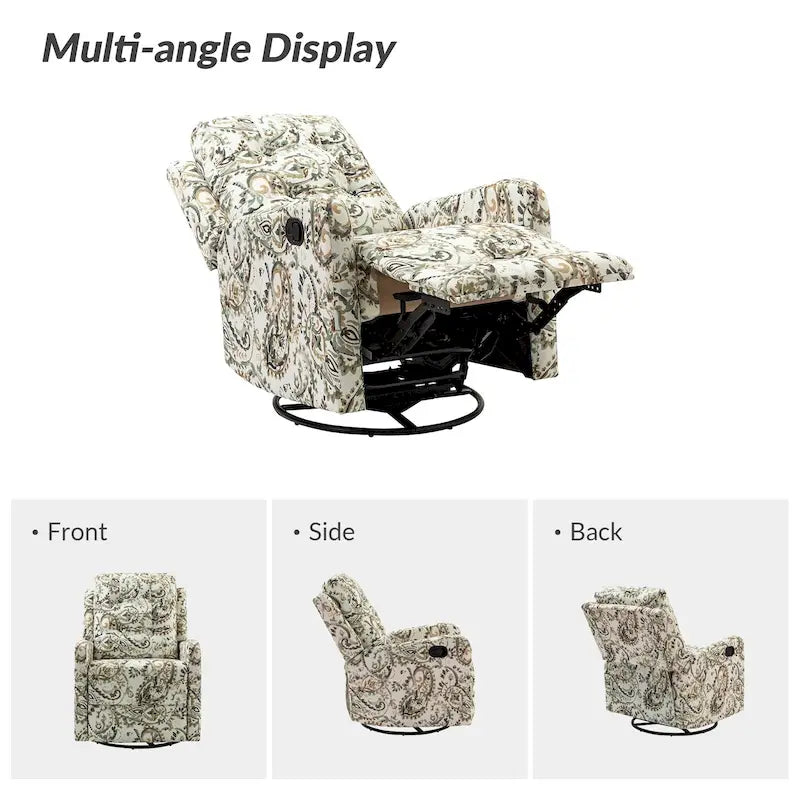 Arlette Contemporary Floral Manual Swivel Recliner with Tufted Back
