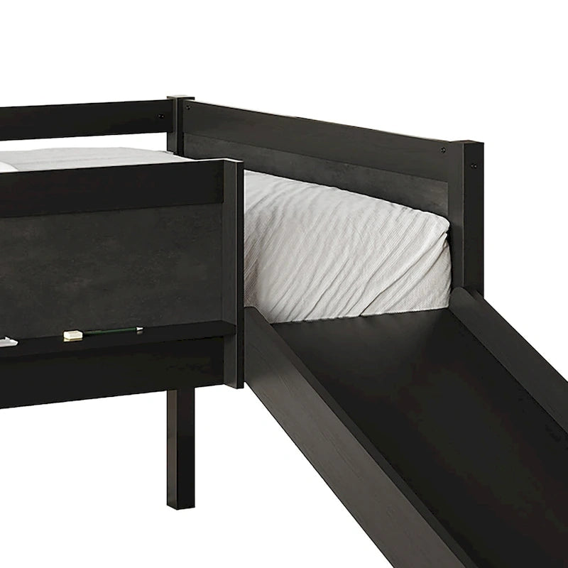 CraftPorch Classic Twin Low Loft Bed with Chalkboard, Slide and Ladder