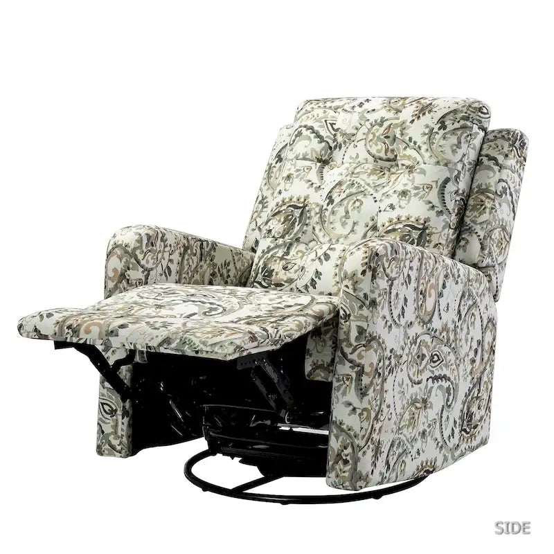 Arlette Contemporary Floral Manual Swivel Recliner with Tufted Back