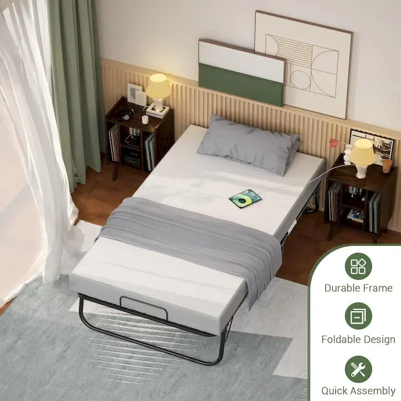 Lit pliant avec matelas en mousse à mémoire de forme de 12,7 cm, lit d'appoint pliable avec roulettes