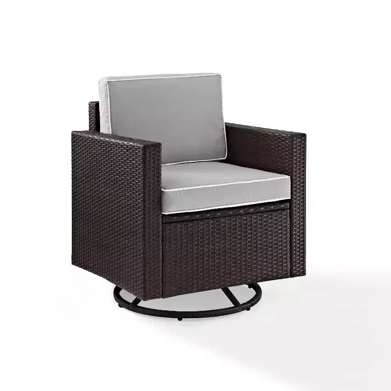 Palm Harbor Outdoor Wicker Swivel Rocker Chair with Cushion - Brown - Crosley