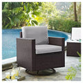 Palm Harbor Outdoor Wicker Swivel Rocker Chair with Cushion - Brown - Crosley