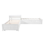 White Modern Twin Size L-shaped Platform Bed with Trundle and Drawers for Bedroom