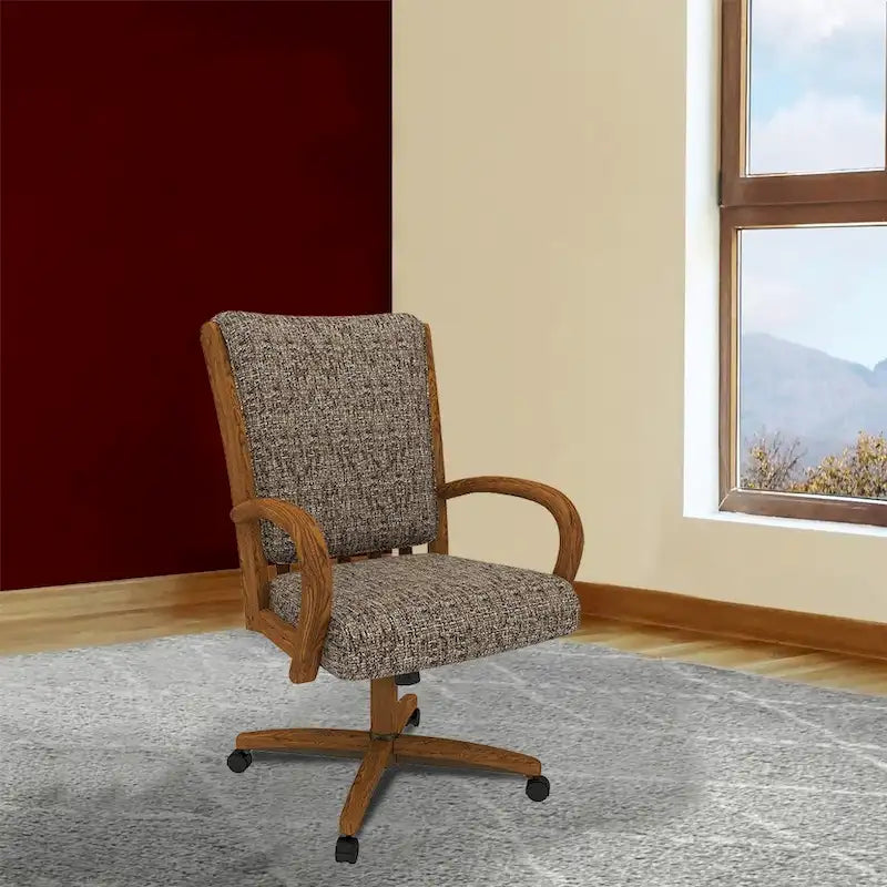 Chaise de salle à manger à roulettes Chromcraft Darell, finition châtaignier