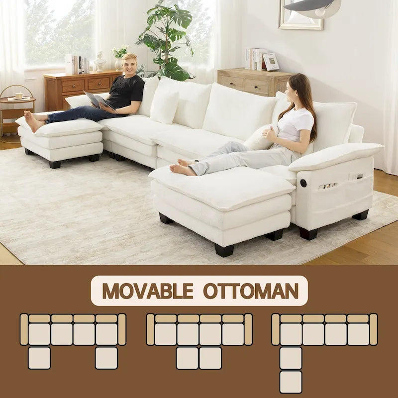 Ensembles de meubles de salon, Canapé modulaire sectionnel avec pouf pour salon, Canapé-lit convertible