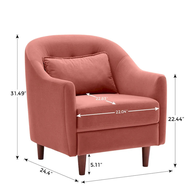28.34W Set Of 2 Accent Armchair, Velvet Barrel Chair with Solid Wood Legs